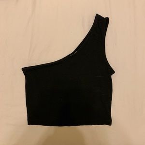 One shoulder black crop top